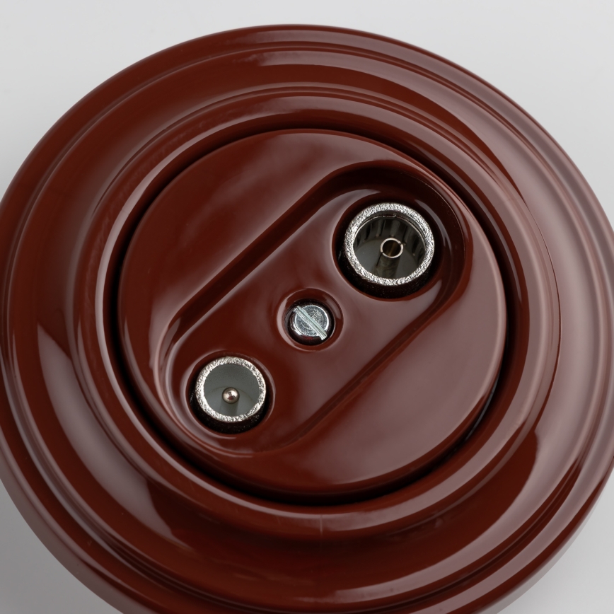 Kliklap - Ретро абонатна розетка TV+R (крайна) с рамка, кафява