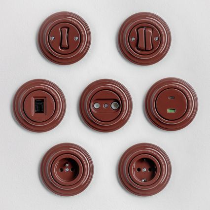 Kliklap - Ретро абонатна розетка TV+R (крайна) с рамка, кафява