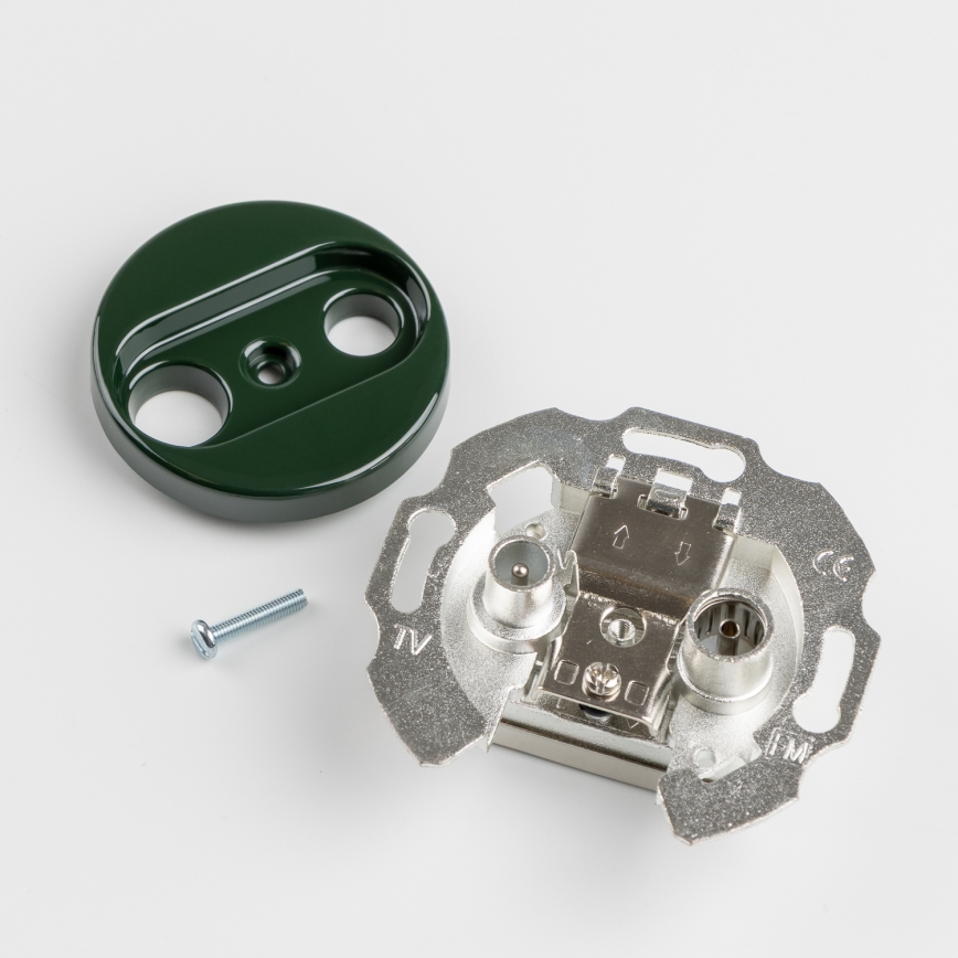 Kliklap - Ретро абонатна розетка TV+R (крайна) с зелена рамка