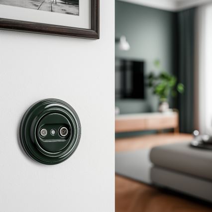 Kliklap - Ретро абонатна розетка TV+R (крайна) с зелена рамка