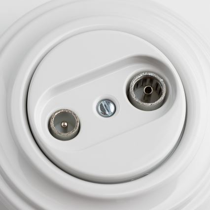 Kliklap - Ретро абонатна TV+R розетка (крайна) с керамична рамка, бяла