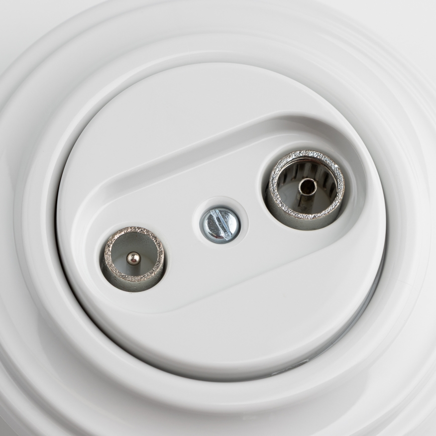 Kliklap - Ретро абонатна TV+R розетка (крайна) с керамична рамка, бяла