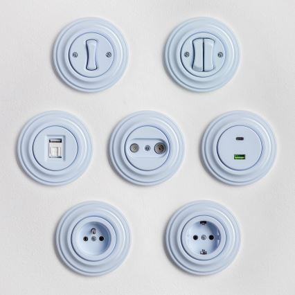 Kliklap - Ретро антена розетка TV+R (крайна) с синя рамка