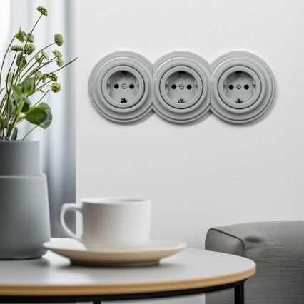 Kliklap - Ретро битова розетка без рамка SCHUKO 230V/16A сива