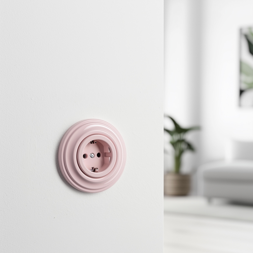 Kliklap - Ретро битова розетка с рамка SCHUKO 230V/16A в антично розово