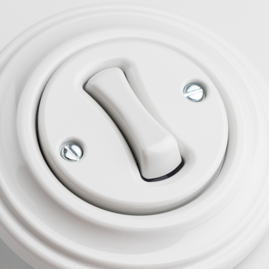 Kliklap - Ретро бял керамичен стълбищен ключ с рамка № 6