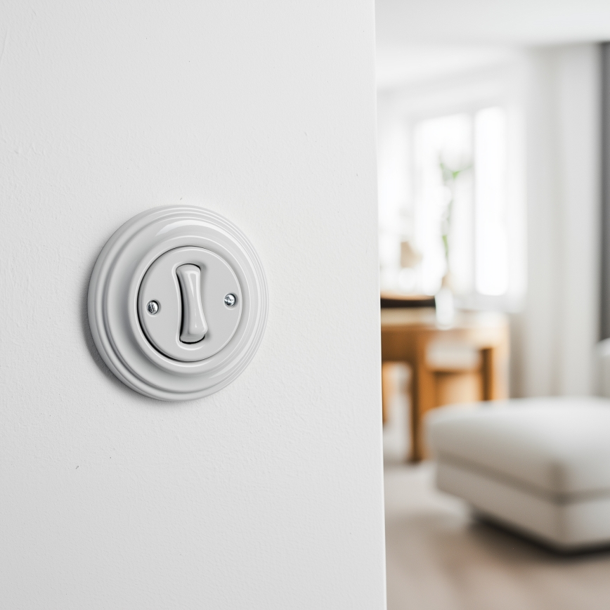 Kliklap - Ретро бял керамичен стълбищен ключ с рамка № 6