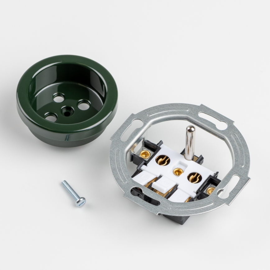 Kliklap - Ретро домашен контакт с рамка, 230 V, зелен