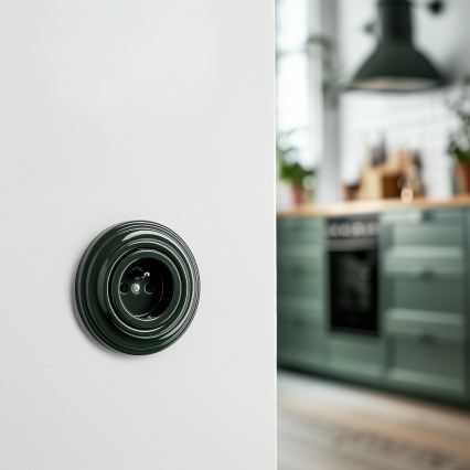 Kliklap - Ретро домашен контакт с рамка, 230 V, зелен