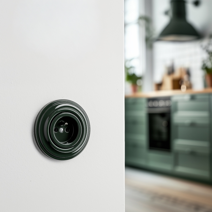 Kliklap - Ретро домашен контакт с рамка, 230 V, зелен