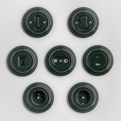 Kliklap - Ретро домашен контакт с рамка, 230 V, зелен