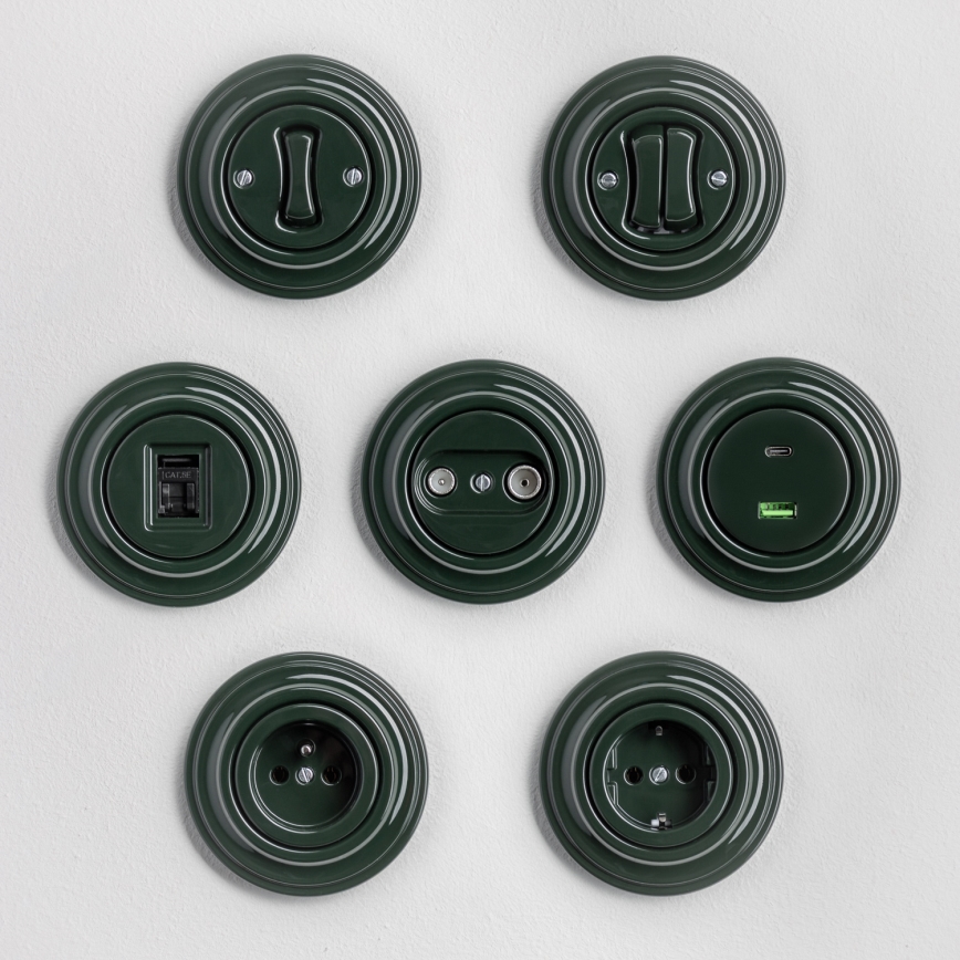 Kliklap - Ретро домашен контакт с рамка, 230 V, зелен