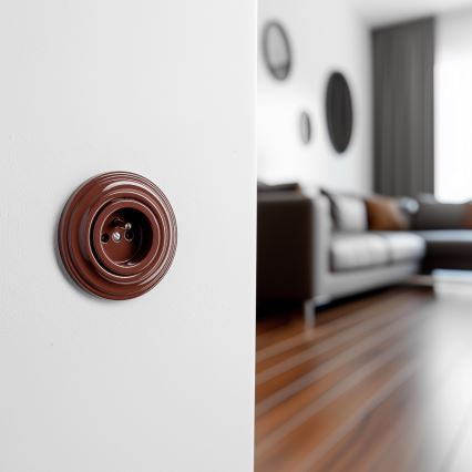 Kliklap - Ретро домашен контакт с рамка, 230 V, кафяв