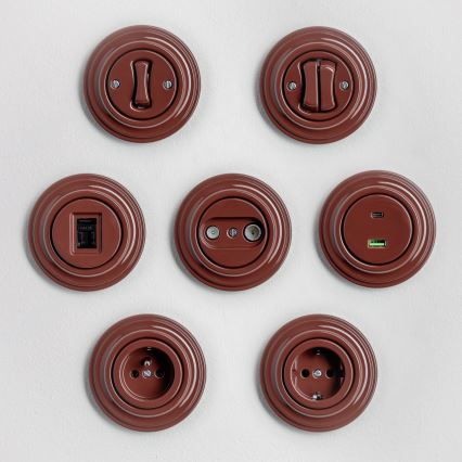 Kliklap - Ретро домашен контакт с рамка, 230 V, кафяв