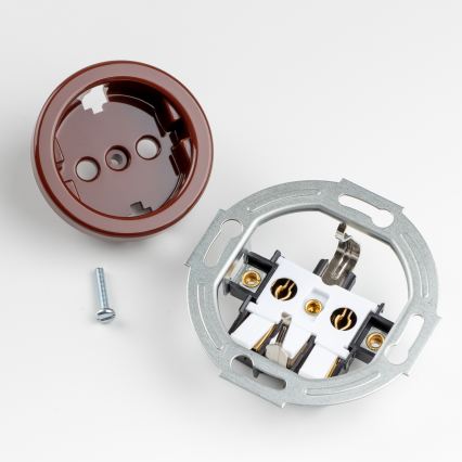 Kliklap - Ретро домашен контакт с рамка SCHUKO 230V/16A кафяв