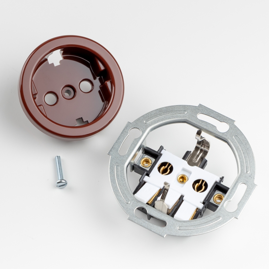 Kliklap - Ретро домашен контакт с рамка SCHUKO 230V/16A кафяв