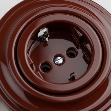 Kliklap - Ретро домашен контакт с рамка SCHUKO 230V/16A кафяв