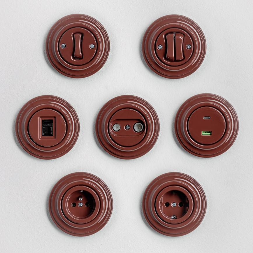 Kliklap - Ретро домашен контакт с рамка SCHUKO 230V/16A кафяв