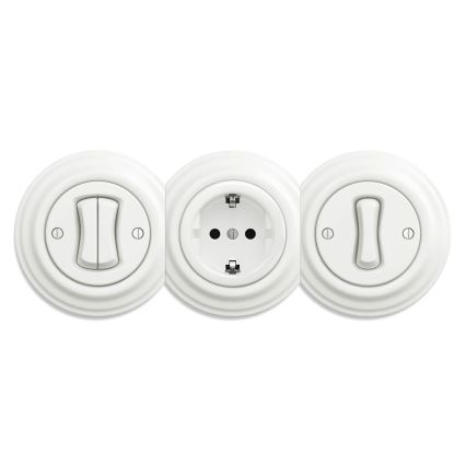 Kliklap - Ретро домашен контакт SCHUKO 230V/16A без рамка, керамичен, бял