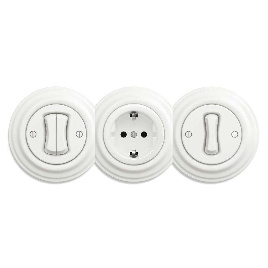 Kliklap - Ретро домашен контакт SCHUKO 230V/16A без рамка, керамичен, бял