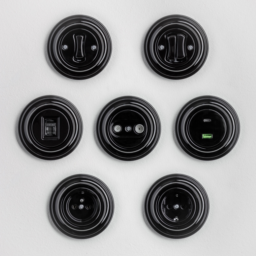 Kliklap - Ретро домашна розетка с рамка SCHUKO 230V/16A черна