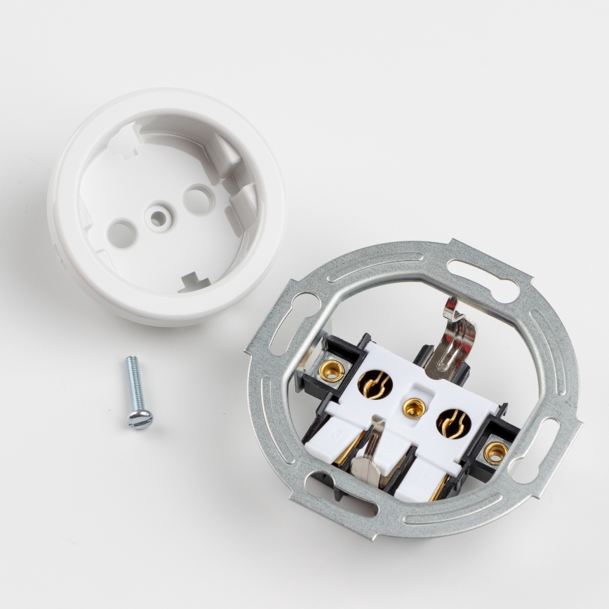 Kliklap - Ретро домашна розетка с рамка SCHUKO 230V/16A снежнобяла