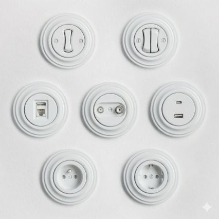 Kliklap - Ретро домашна розетка с рамка SCHUKO 230V/16A снежнобяла