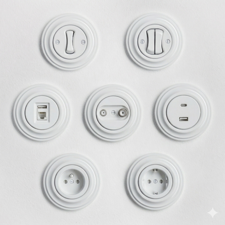 Kliklap - Ретро домашна розетка с рамка SCHUKO 230V/16A снежнобяла