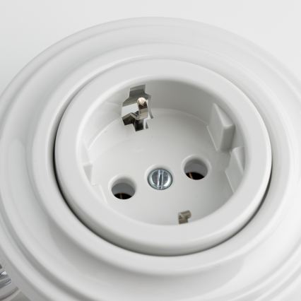 Kliklap - Ретро домашна розетка с рамка SCHUKO 230V/16A, керамична, бяла