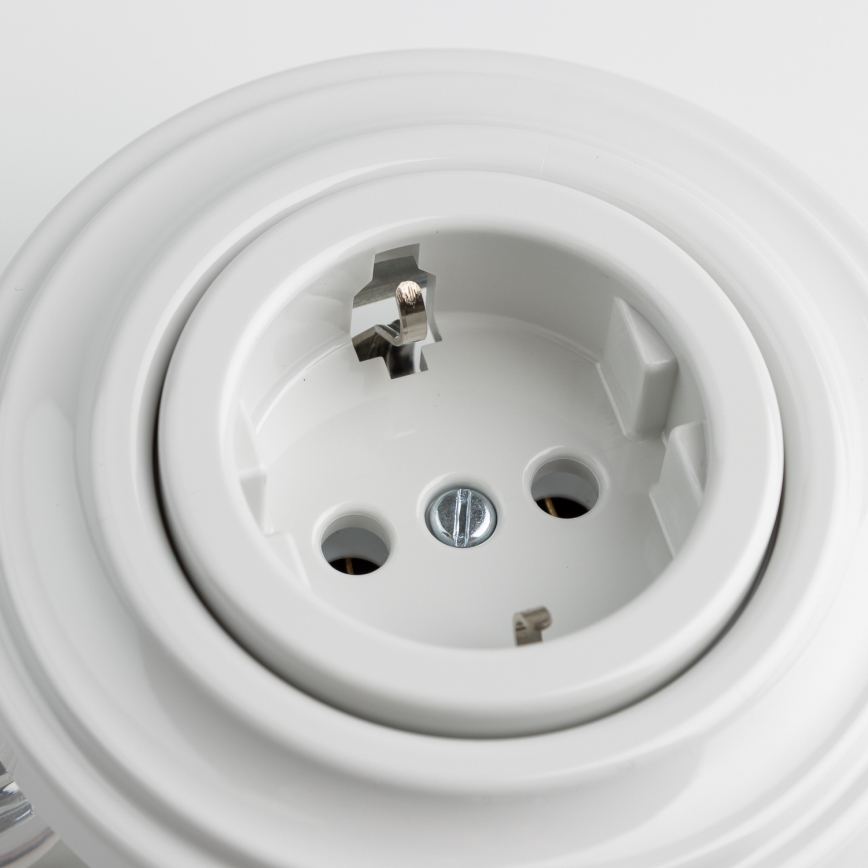 Kliklap - Ретро домашна розетка с рамка SCHUKO 230V/16A, керамична, бяла