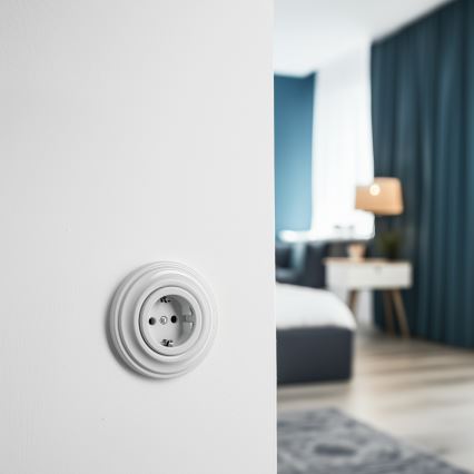 Kliklap - Ретро домашна розетка с рамка SCHUKO 230V/16A, керамична, бяла