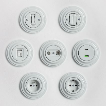 Kliklap - Ретро домашна розетка с рамка SCHUKO 230V/16A, керамична, бяла