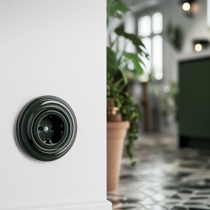 Kliklap - Ретро домашна розетка SCHUKO с рамка 230V/16A, зелена