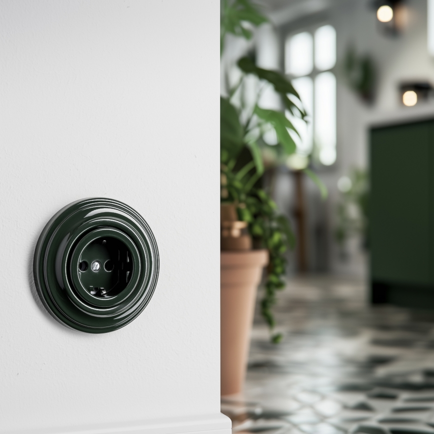 Kliklap - Ретро домашна розетка SCHUKO с рамка 230V/16A, зелена