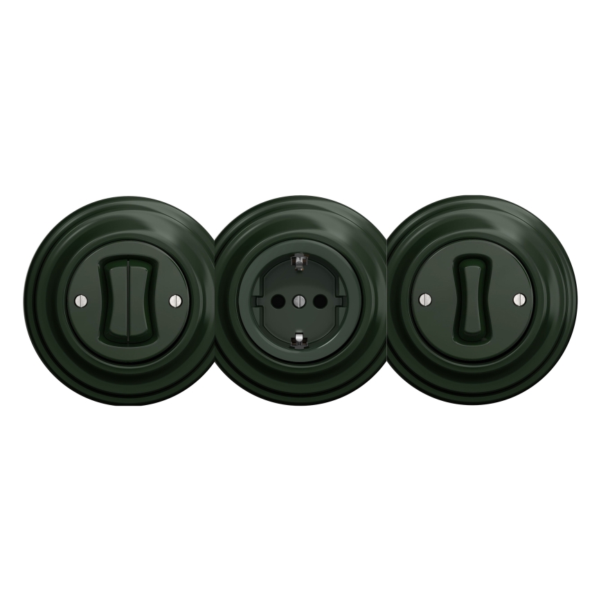 Kliklap - Ретро домашна SCHUKO розетка без рамка, 230 V/16 A, зелена