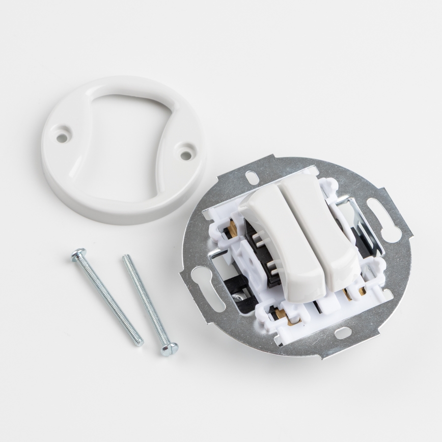 Kliklap - Ретро двоен стълбищен ключ без рамка № 6+6, керамичен, бял