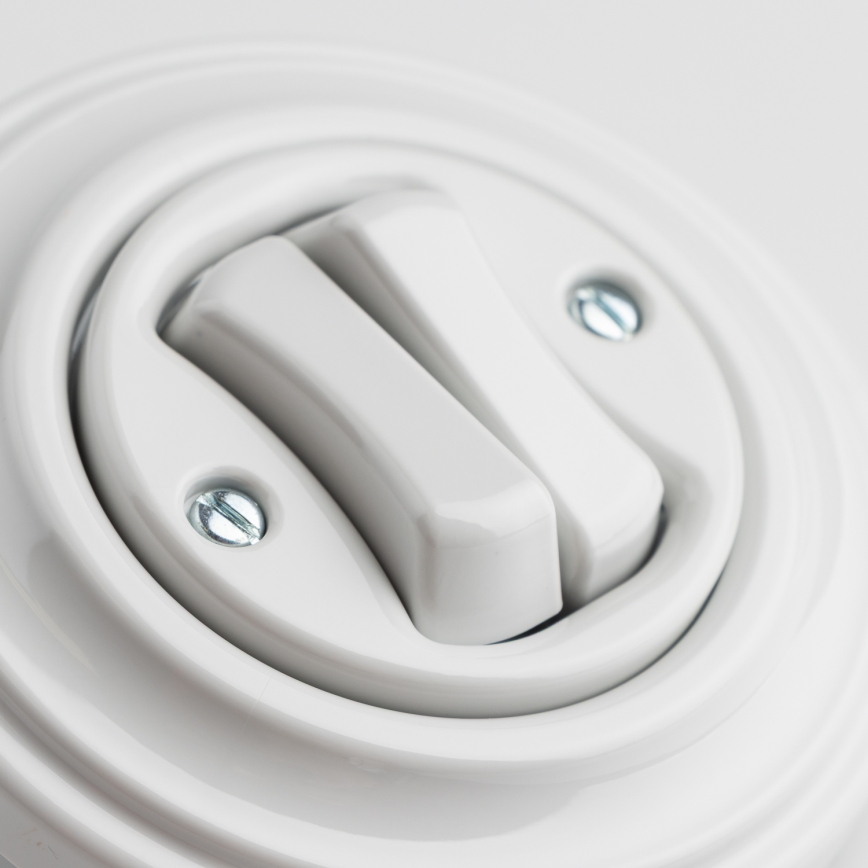 Kliklap - Ретро двоен стълбищен ключ с рамка № 6+6 керамично бяло