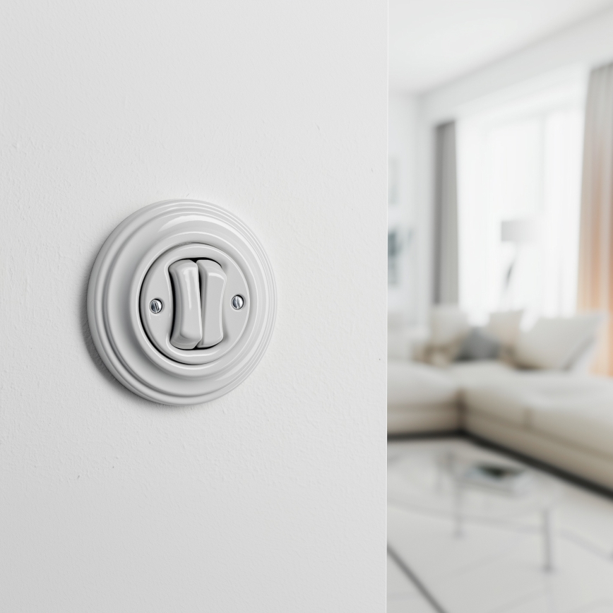 Kliklap - Ретро двоен стълбищен ключ с рамка № 6+6 керамично бяло