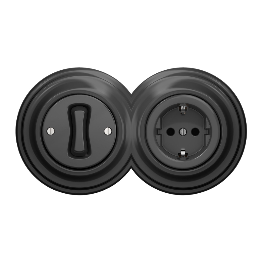 Kliklap - Ретро еднополюсен превключвател № 1 и SCHUKO розетка 230 V с рамка в цвят антрацит