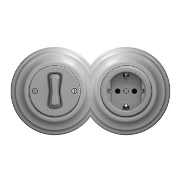 Kliklap - Ретро еднополюсен ключ № 1 и SCHUKO розетка 230V с рамка в сив цвят