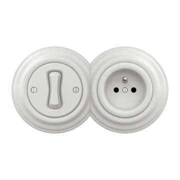 Kliklap - Ретро еднополюсен ключ №1 и розетка 230V с рамка в бяло