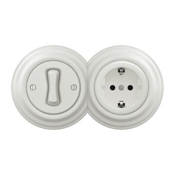Kliklap - Ретро еднополюсен ключ №1 и SCHUKO розетка 230 V с бяла рамка