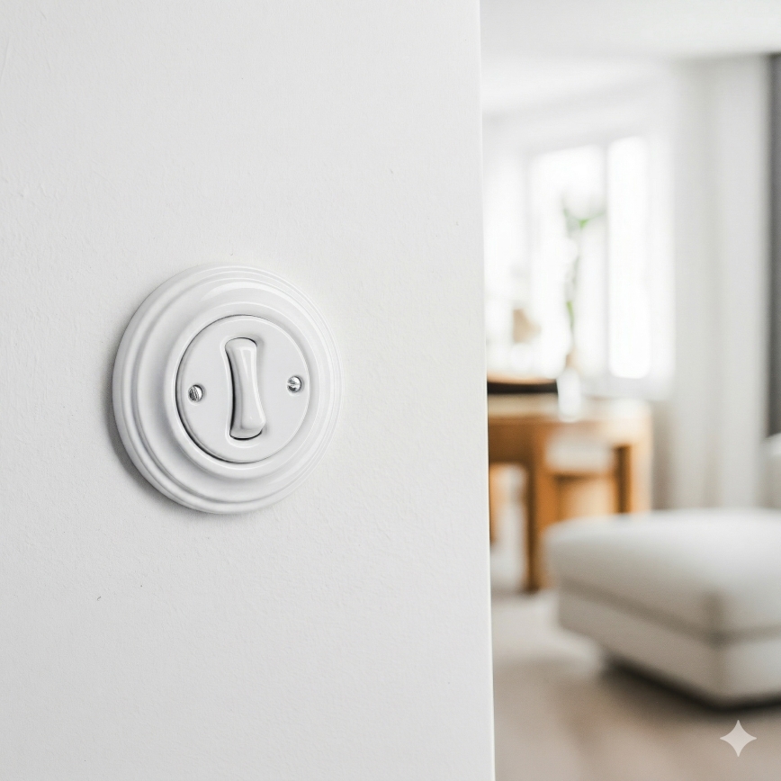 Kliklap - ретро еднополюсен ключ с рамка № 1 снежнобял