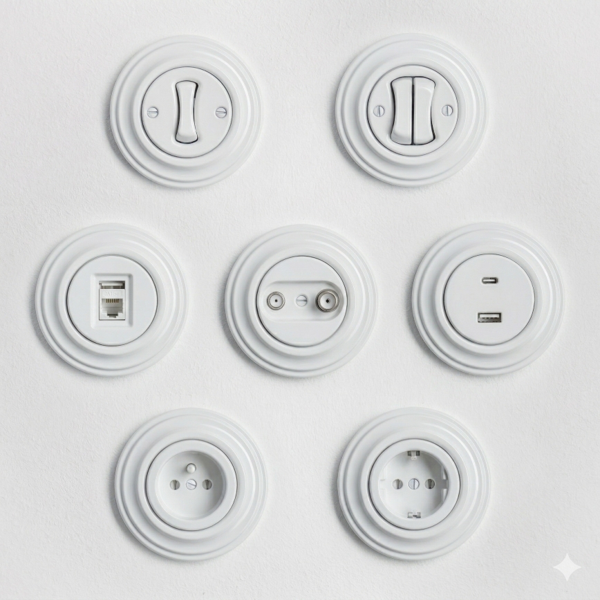 Kliklap - ретро еднополюсен ключ с рамка № 1 снежнобял