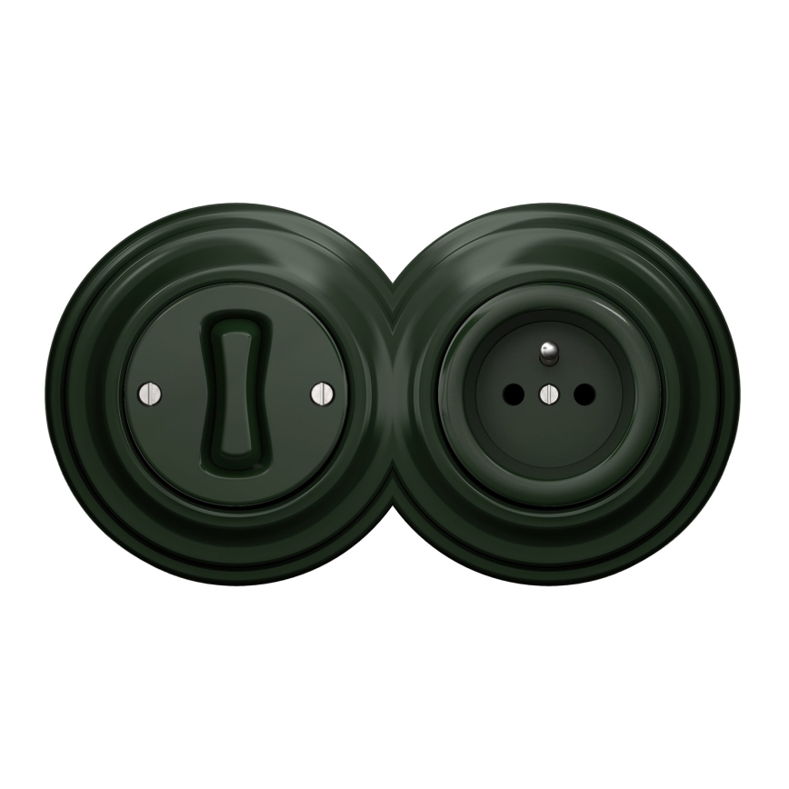 Kliklap - Ретро еднополюсен ключ № 1 и розетка 230 V с зелена рамка