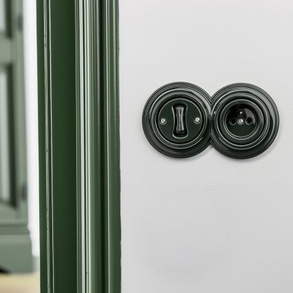 Kliklap - Ретро еднополюсен ключ № 1 и розетка 230 V с зелена рамка