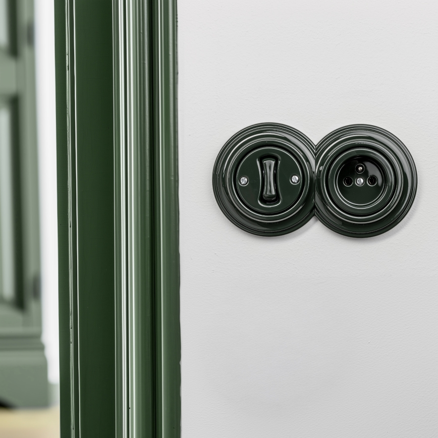 Kliklap - Ретро еднополюсен ключ № 1 и розетка 230 V с зелена рамка