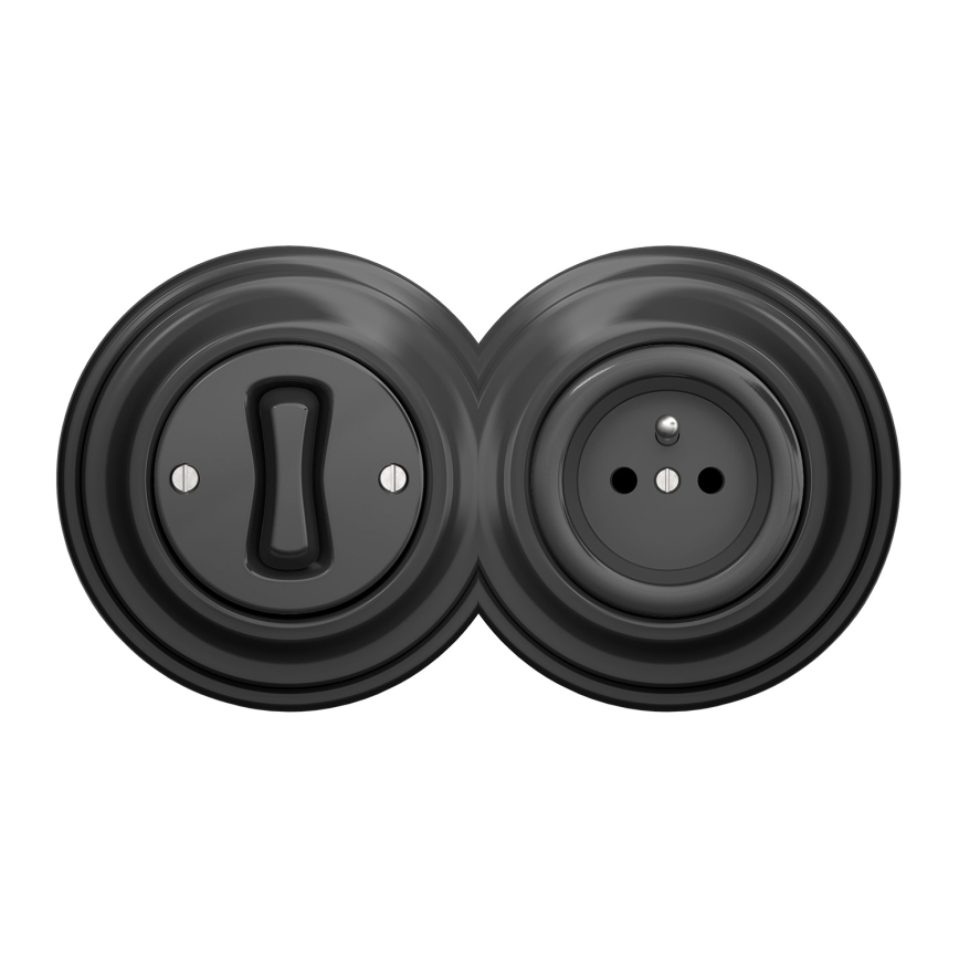 Kliklap - Ретро еднополюсен ключ № 1 и розетка 230V с рамка в цвят антрацит