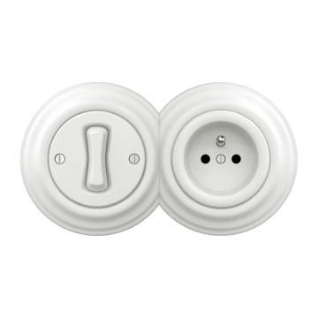 Kliklap - Ретро еднополюсен ключ № 1 и розетка 230V с рамка в снежнобял цвят