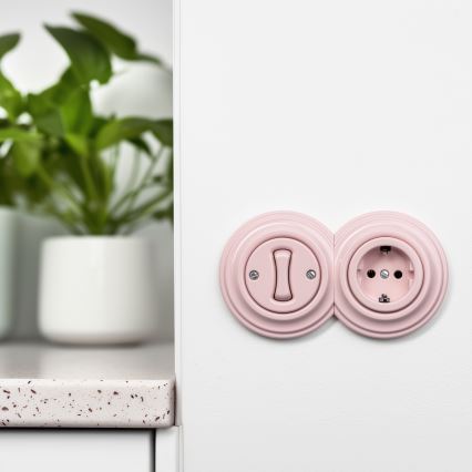 Kliklap - Ретро еднополюсен ключ № 1 и SCHUKO розетка 230 V с рамка в старорозов цвят